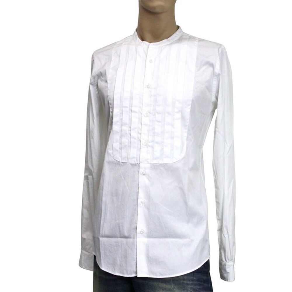 Gucci Men's White Cotton Banded Skinny Shirt